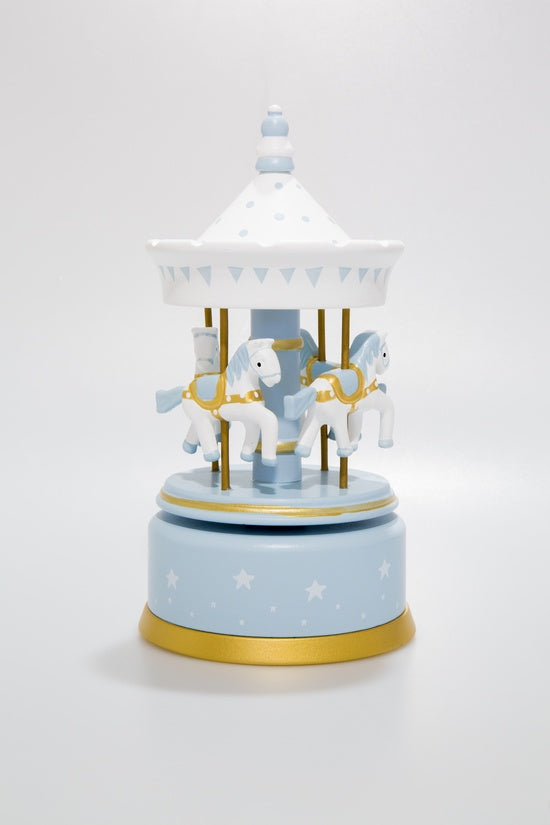 Wooden Carousel Music Box - Blue