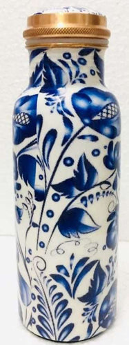 Ayurveda Copper Blue Floral Bottle 750 ml