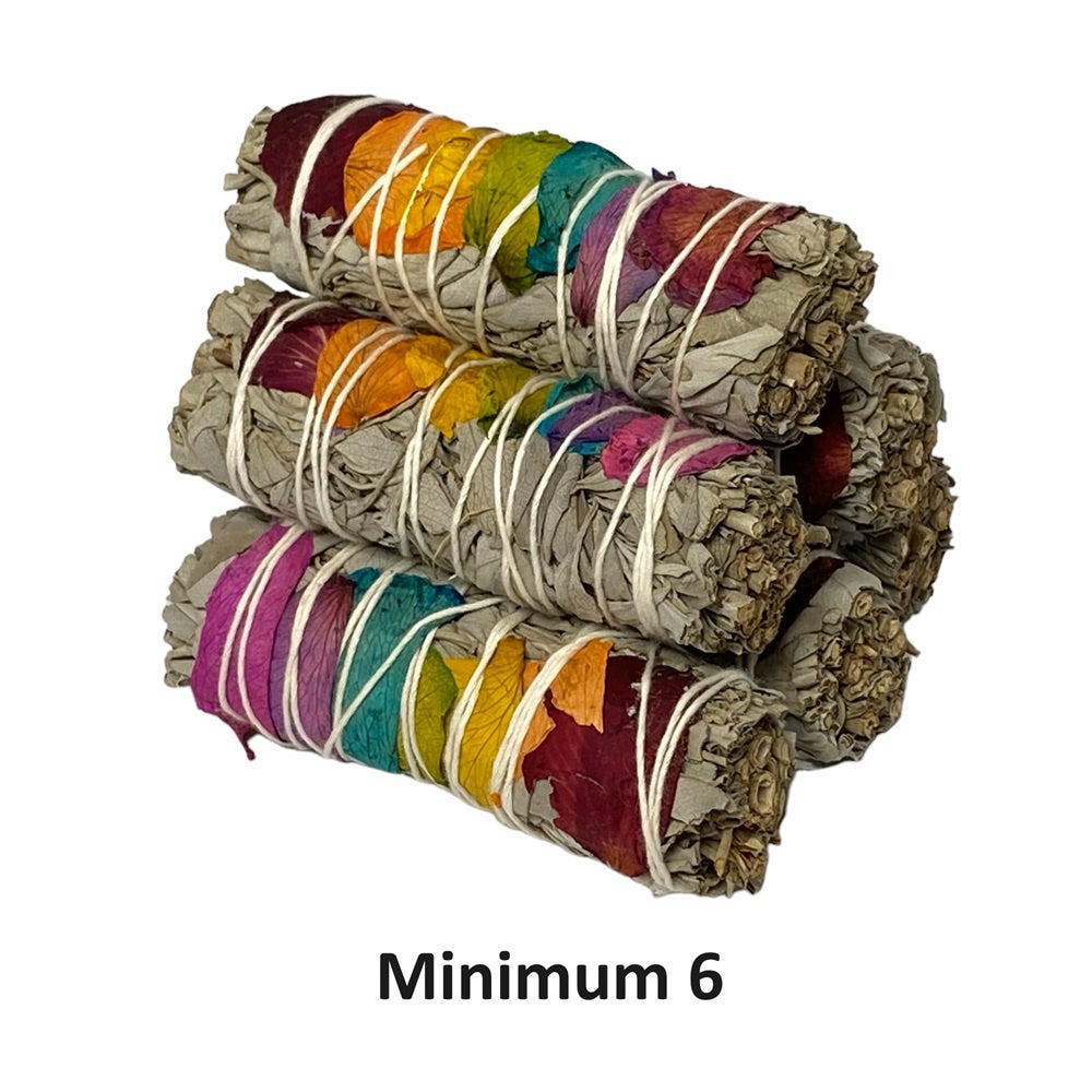White Sage and 7 Chakra Rose Petals Smudge 4 inch