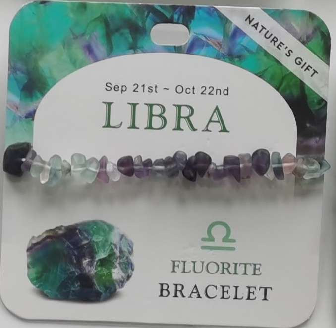 Natures Gift Jewelry Zodiac Gem-Chip Bracelet Fluorite- Libra