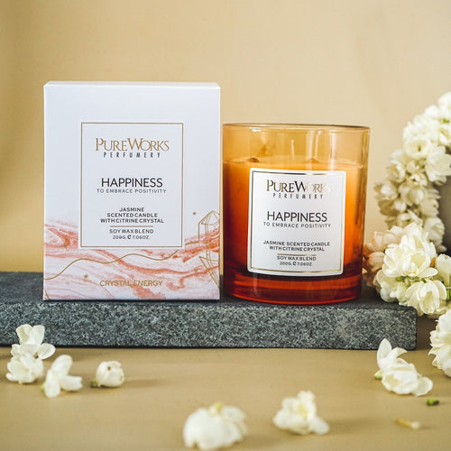 Happiness Jasmine scented candle with Citrine Crystal