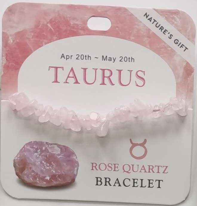 Natures Gift Jewelry Zodiac Gem-Chip Bracelet Rose Quartz- Taurus