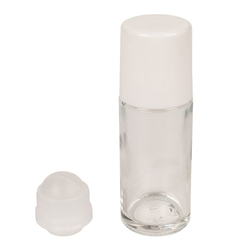 50ml Clear Glass Rollon & White Cap & Plastic Ball