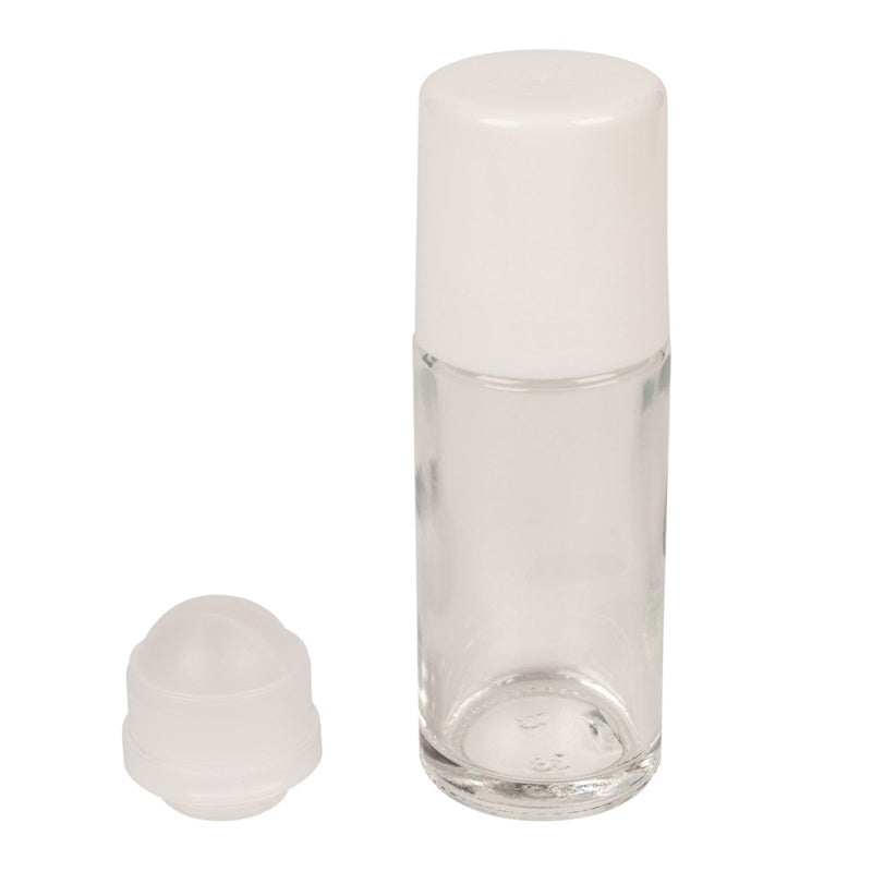 50ml Clear Glass Rollon & White Cap & Plastic Ball