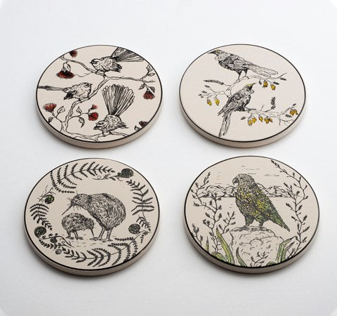 Coasters NZ native birds Set of 4