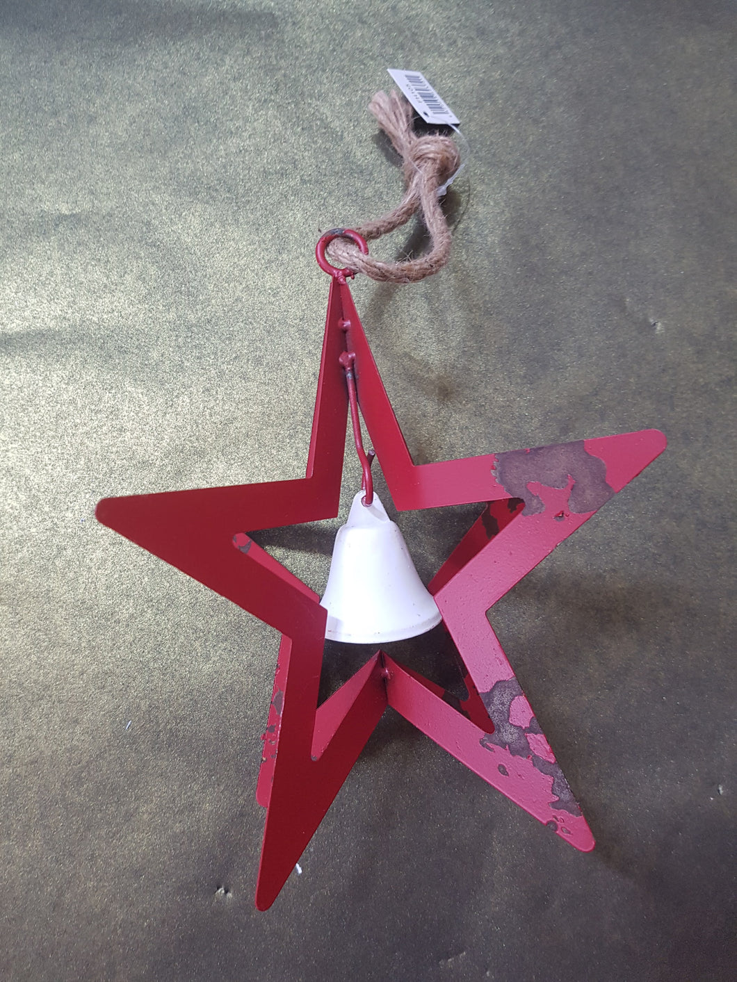 Aged Metal Star with Bell - Red