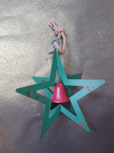 Aged Metal Star with Bell  -Green