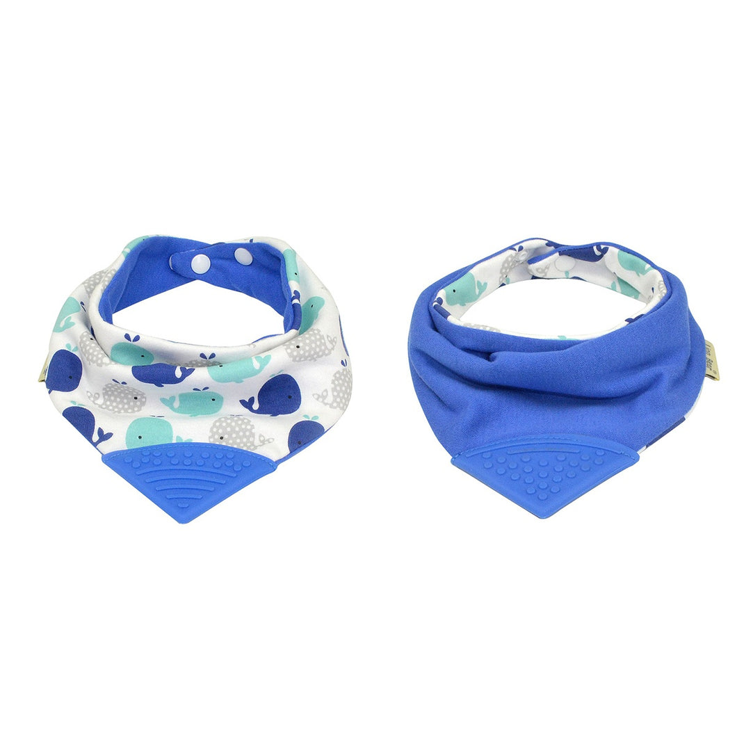 BANDANA BIB BLUE WHALE WITH SILICONE TEETHER