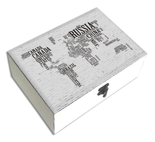 WORLD MAP GLASS TOPPED BOX 20X14X7CM