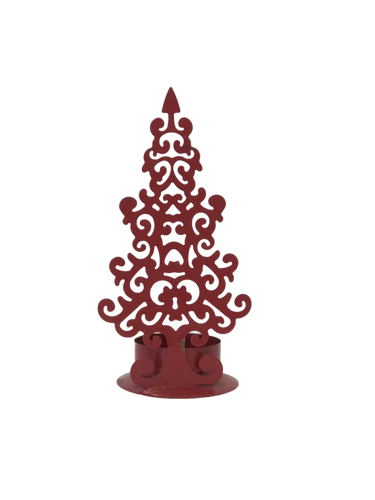 RED METAL STYLISED TREE CANDLE HOLDER