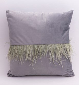 Cushion Grey velvet with feather fringe