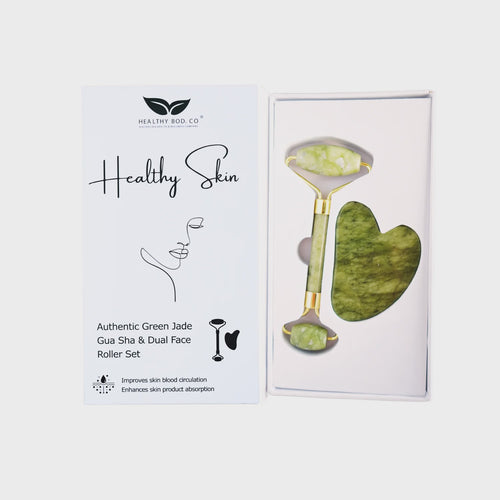 Authentic Green Jade Gua Sha and Face Roller Set