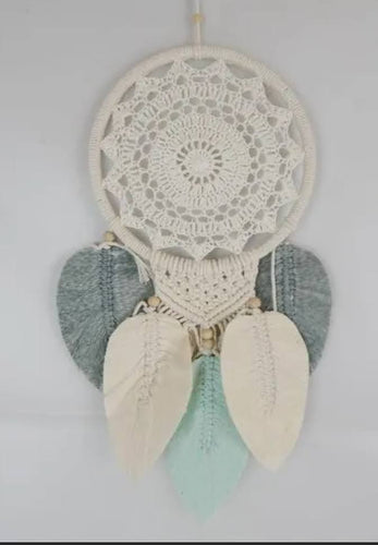 LEAF DREAMCATCHER CREAM/GREY/AQUA 22CM X 55CM LONG