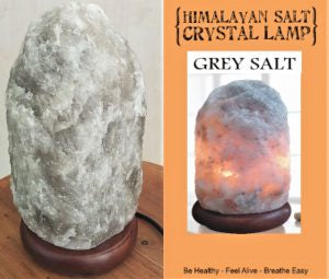 Grey Salt Lamp 3 - 4.5kg  Brown Wood Base