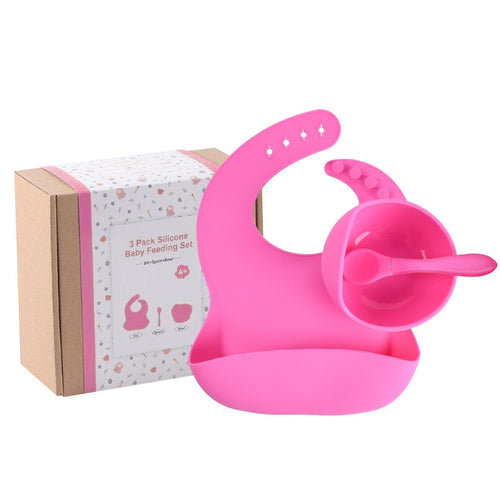 SILICONE FEEDING SET 3 PIECE PINK